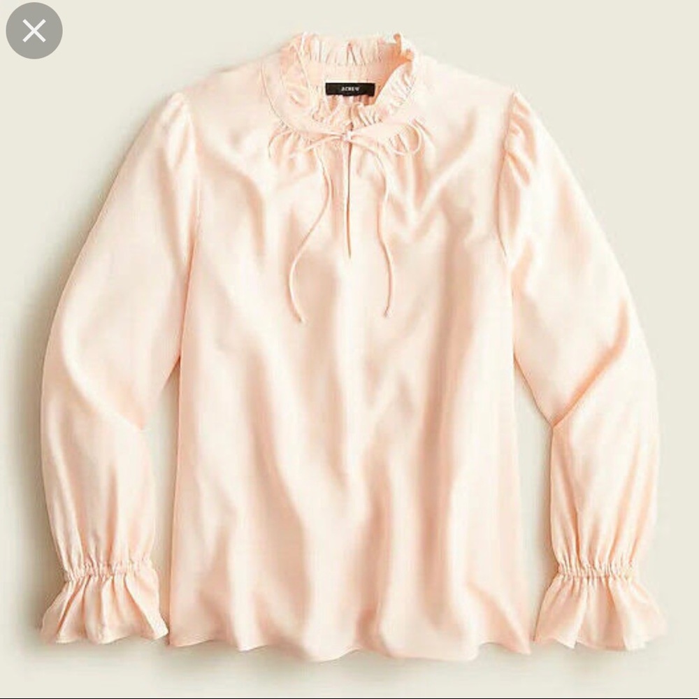 NWT JCrew cream ruffle neck tie blouse M